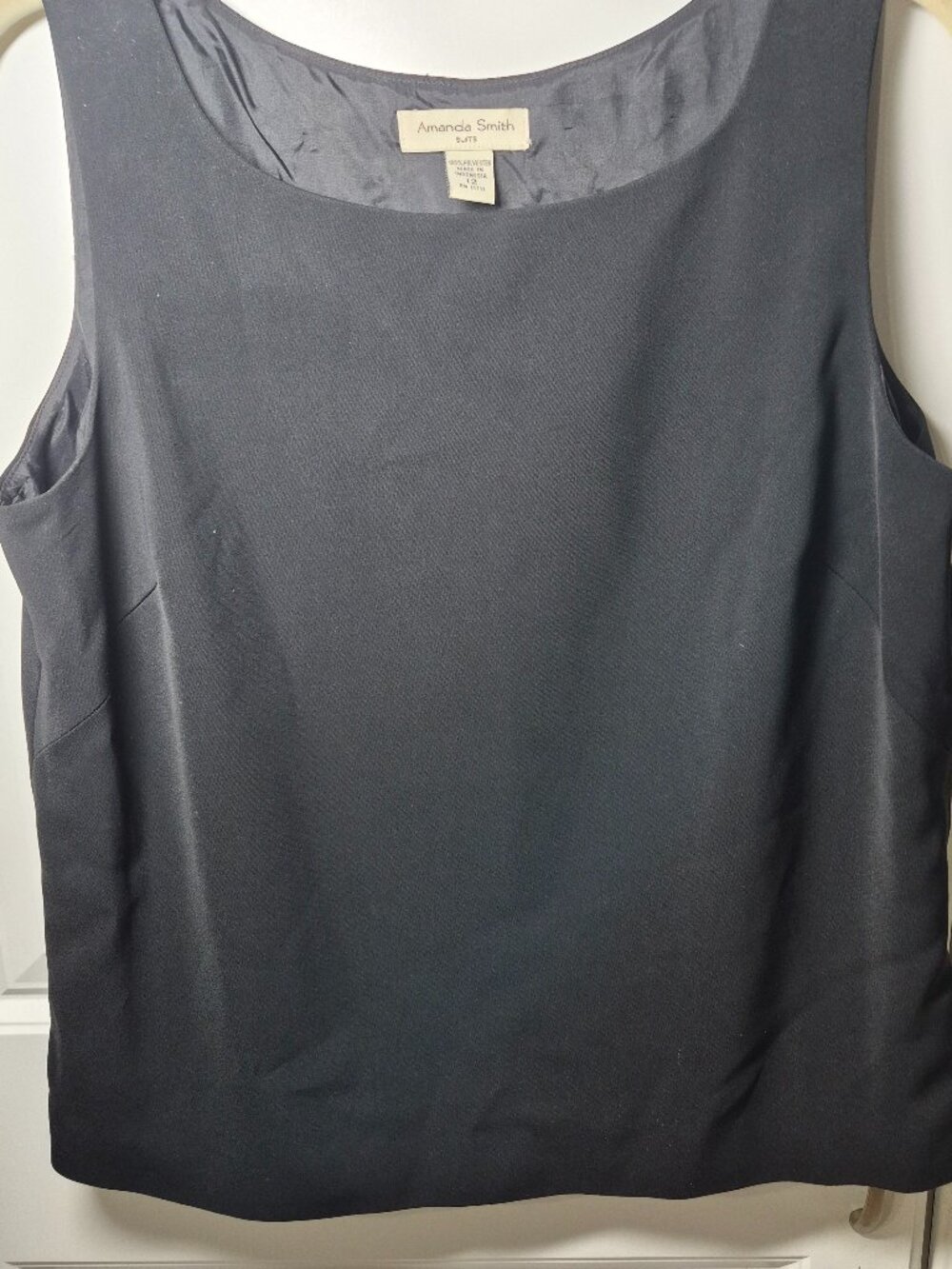 VGT Amanda Smith Suit Black Sleeveless Top Shell Round Neck Side Zipper Size 12